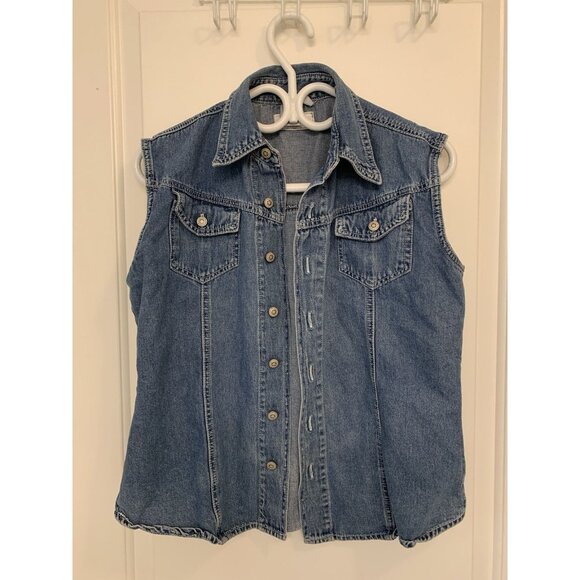 Vintage PSC Denim Vest Western Star Button 100% Cotton Large - Picture 1 of 10